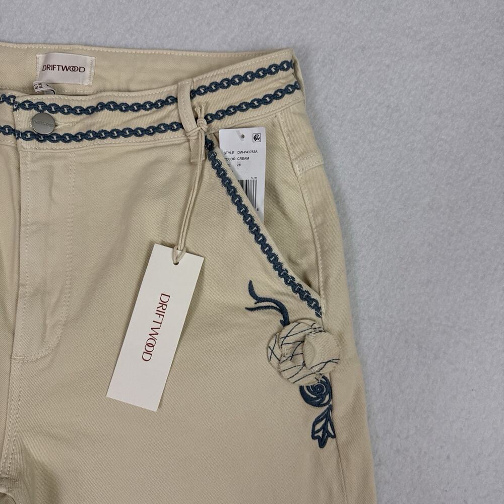 Driftwood Barbara Barrel Jeans Womens 28 Cream Ravishing Rosettes NWT Floral - Picture 10 of 15